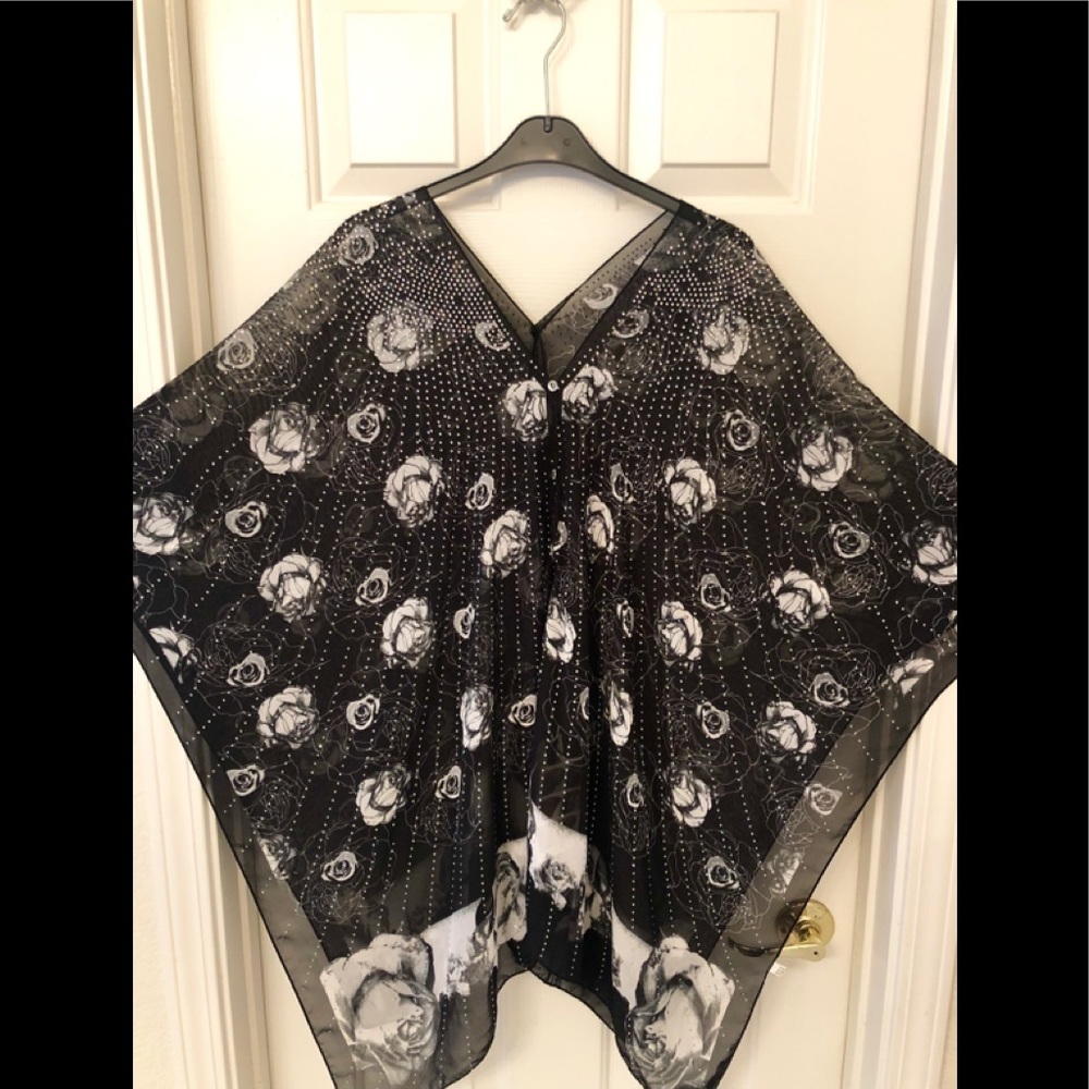 White Roses Rhinestone Bling Poncho - Picture 2 of 3